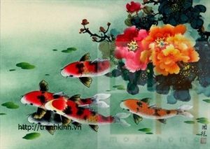 Tranh kính sen cá TKSC22